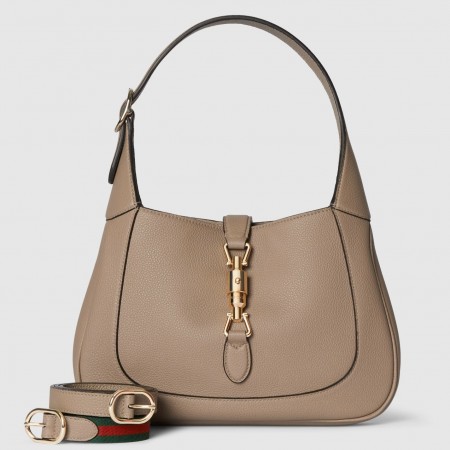 Gucci Jackie 1961 Small Shoulder Bag in Taupe Grained Calfskin