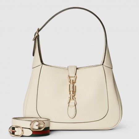 Gucci Jackie 1961 Small Shoulder Bag in White Grained Calfskin