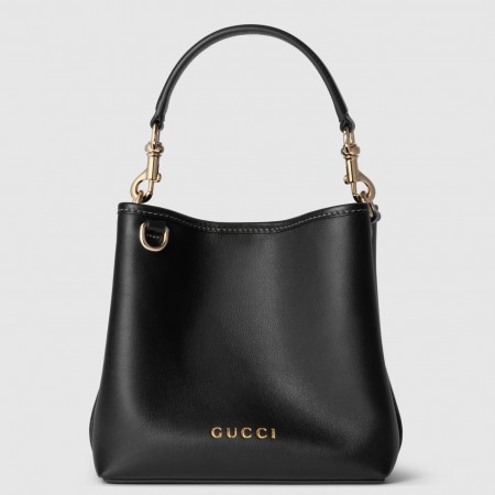 Gucci GG Emblem Mini Bucket Bag in Black Calfskin