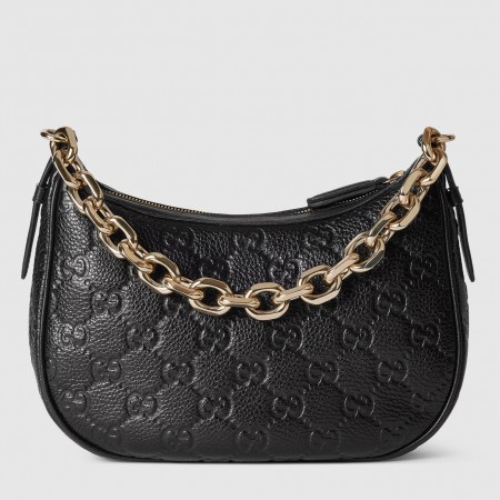 Gucci GG Emblem Small Shoulder Bag in Black GG Grainy Leather