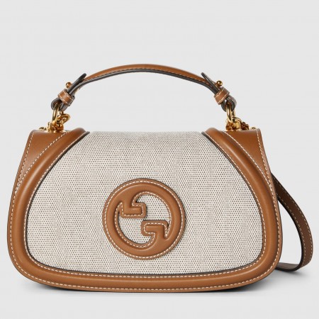 Gucci New Blondie Small Handle Bag in Canvas with Brown Leather