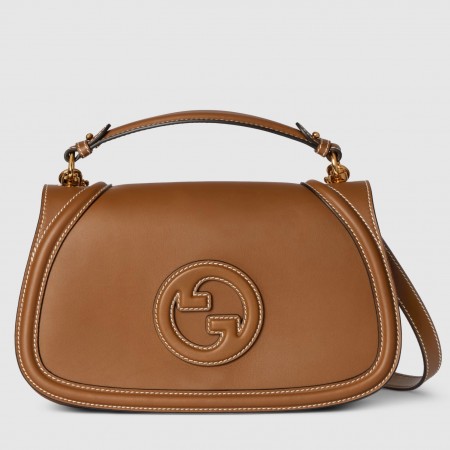 Gucci New Blondie Medium Top Handle Bag in Brown Leather