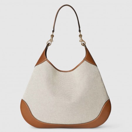 Gucci B Medium Shoulder Bag in Canvas with Brown Leather