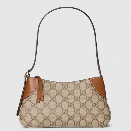 Gucci GG Emblem Super Mini Shoulder Bag in GG Canvas with Brown Leather