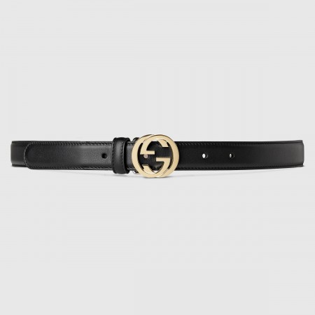 Gucci Interlocking G Buckle Belt 25MM in Black Leather 