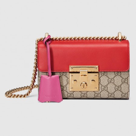 Gucci Padlock Small Shoulder Bag in GG Canvas with Red Leather