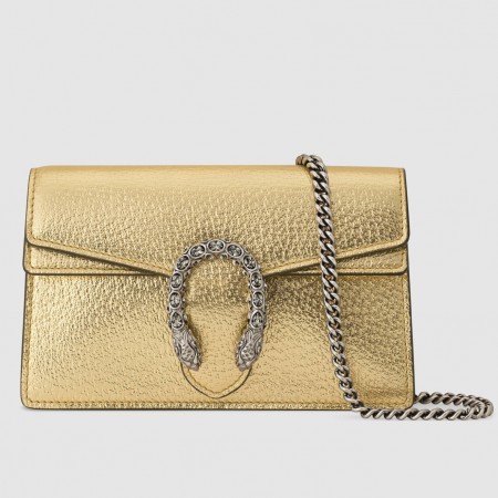 Gucci Dionysus Super Mini Bag in Gold Metallic Leather
