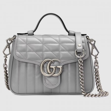 Gucci GG Marmont Mini Top Handle Bag in Grey Matelasse Leather