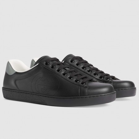 Gucci Men's Ace Sneakers in Black Leather with Interlocking G
