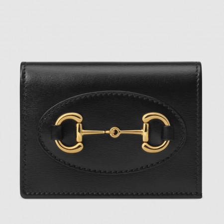 Gucci Horsebit 1955 Card Case Wallet in Black Calfskin