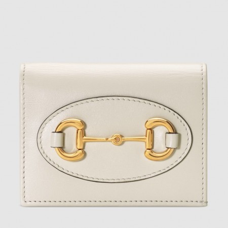 Gucci Horsebit 1955 Card Case Wallet in White Calfskin