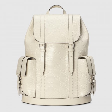 Gucci Backpack In White GG Embossed Perforated Leather