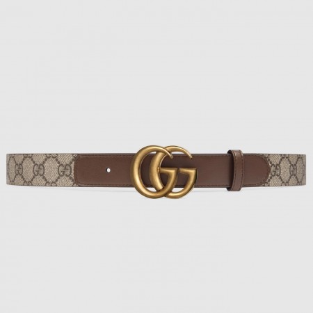Gucci GG Supreme & Brown Leahter Belt 30MM with Double G Buckle