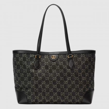 Gucci Ophidia GG Medium Tote Bag in Black GG Jacquard Denim