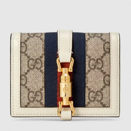 Gucci Jackie 1961 Card Case Wallet in GG Canvas with White Leather