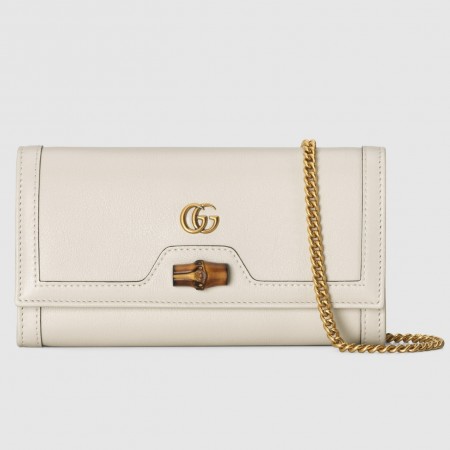 Gucci Diana Chain Wallet In White Calfskin