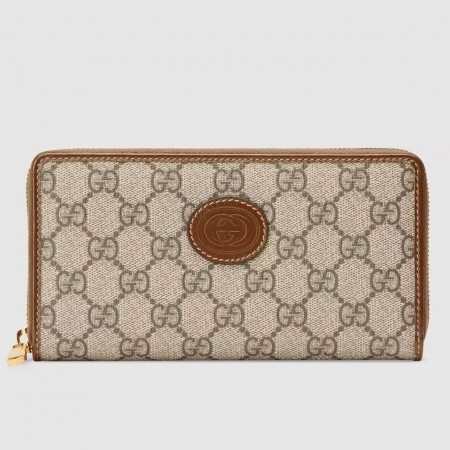 Gucci Zip Around Wallet In Beige Canvas with Interlocking G