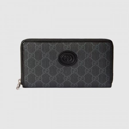 Gucci Zip Around Wallet In Black Canvas with Interlocking G