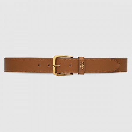 Gucci Brown Leather Belt 35MM with Square Buckle and Interlocking G