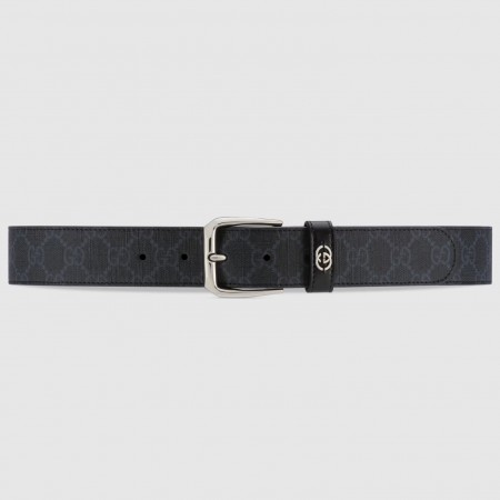 Gucci Black GG Supreme Belt 35MM with Square Buckle and Interlocking G