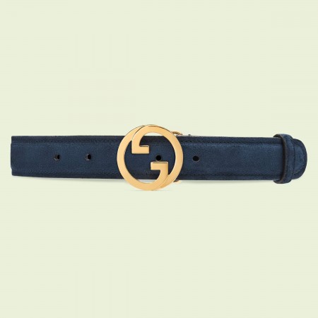Gucci Blondie Belt 30MM in Blue Suede Calfskin