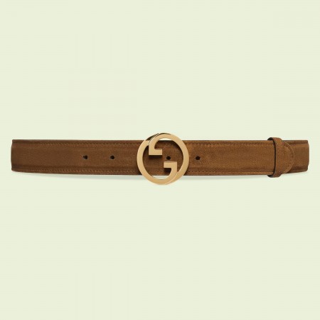 Gucci Blondie Belt 30MM in Brown Suede Calfskin