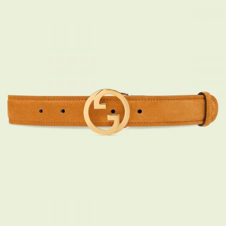Gucci Blondie Belt 30MM in Tan Suede Calfskin