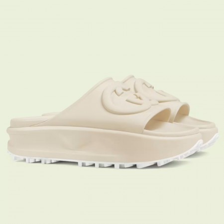 Gucci Slide Sandals in White Rubber with Interlocking G