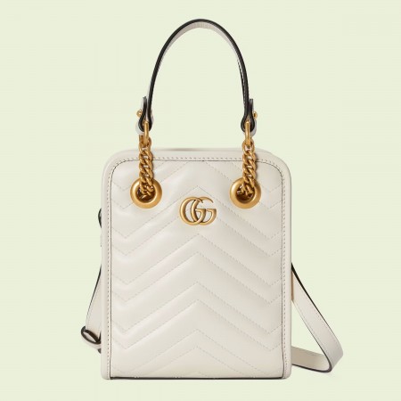 Gucci GG Marmont Mini Bag in White Chevron Leather