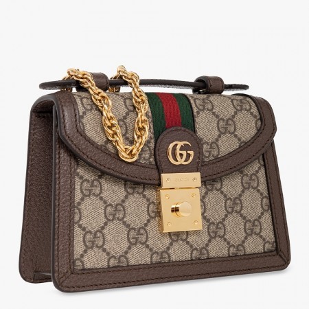 Gucci Ophidia GG Mini Chain Bag in GG Canvas with Brown Leather