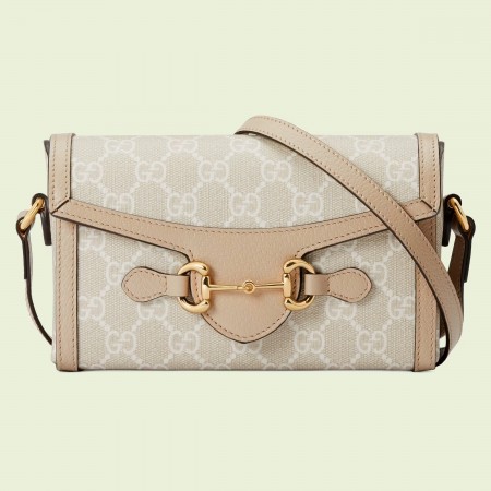 Gucci Horsebit 1955 Mini Bag in White GG Canvas