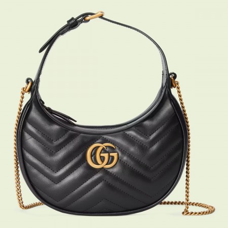 Gucci GG Marmont Half-moon Mini Bag in Black Chevron Leather