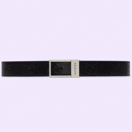 Gucci Rectangular Belt 35MM in Black GG Leather