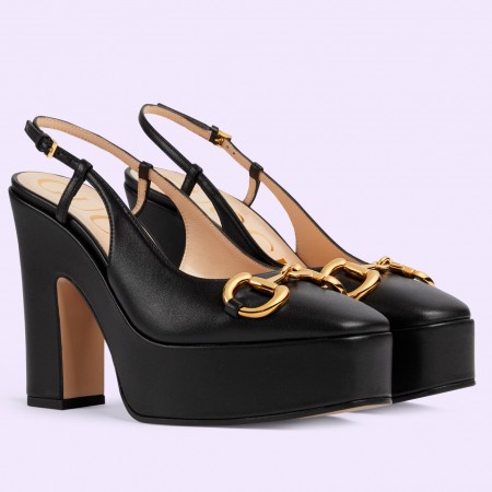 Gucci Slingback Platform Pumps 120mm in Black Leather