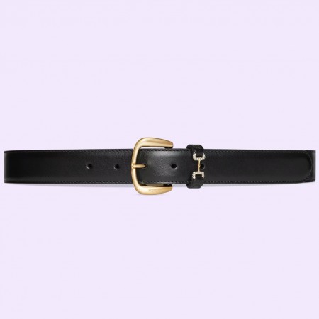 Gucci Crystal Horsebit Belt 30MM in Black Calfskin