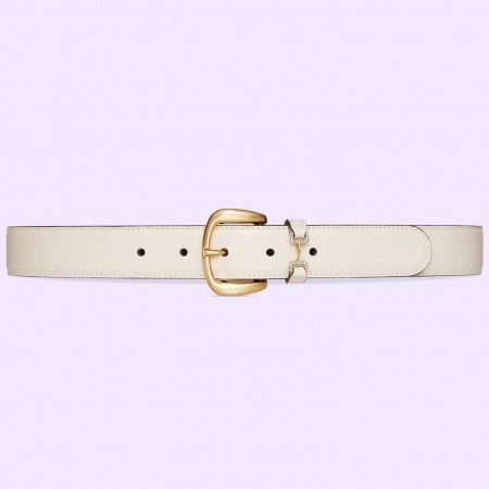 Gucci Crystal Horsebit Belt 30MM in White Calfskin