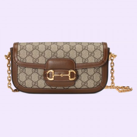 Gucci Horsebit 1955 Small Chain Bag in Beige GG Supreme Canvas