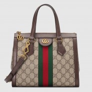 Gucci Ophidia Small Tote Bag in GG Canvas with Brown Leather