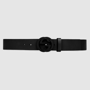 Gucci Black Leather Belt 38MM with Black Interlocking G Buckle