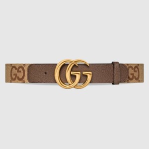 Gucci Jumbo GG & Brown Leahter Belt 38MM with Double G Buckle