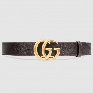 Gucci Brown Grained Leather Belt 38MM with Double G Buckle