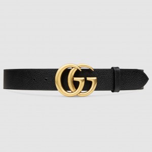 Gucci Black Grained Leather Belt 38MM with Double G Buckle