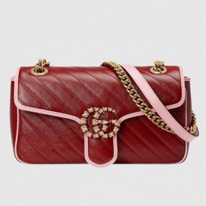 Gucci GG Marmont Small Shoulder Bag in Red Matelasse Diagonal Leather