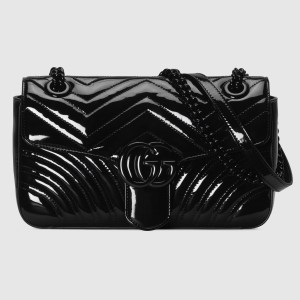 Gucci GG Marmont Small Shoulder Bag in Black Patent Leather