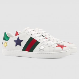 Gucci Women's Ace Sneakers in White Leather with Stars