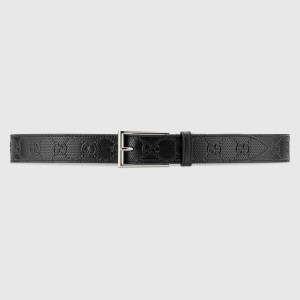 Gucci GG Embossed Leather 30MM Belt with Square Buckle