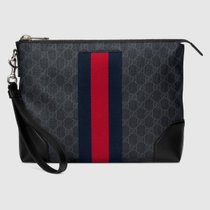 Gucci Portfolio Pouch in Black GG Canvas with Web