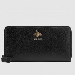 Gucci Zip Around Wallet in Black Leather with Bee