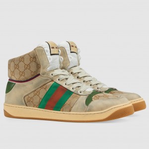 Gucci Men's Screener High-top Sneakers in Beige GG Canvas