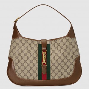 Gucci Jackie 1961 Medium Bag in GG Canvas with Brown Leather Trim